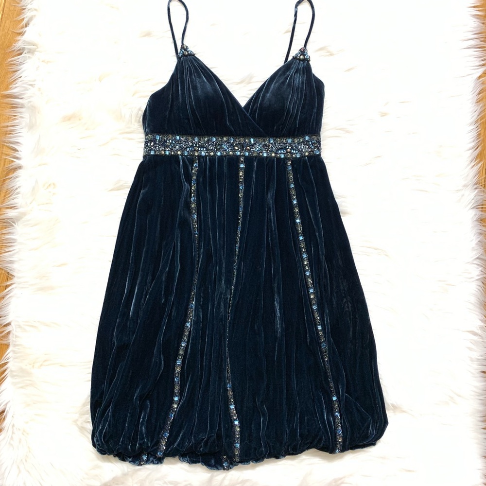 Sue Wong Jewel Trim Spaghetti Strap Bubble Dress